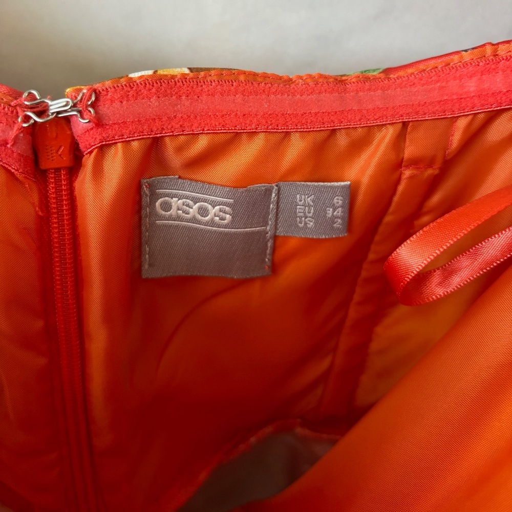 ASOS short strapless 3-tiered orange floral print dress - Picture 3 of 5